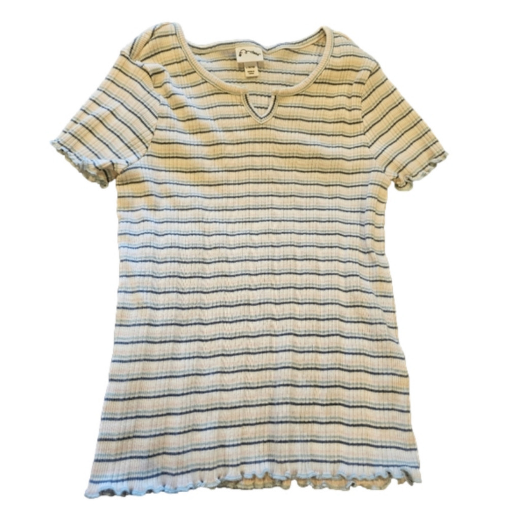 6/20 Art Class Short Sleeve Striped Ribbed V-Neck Tee Size L 10-12 (Girl)